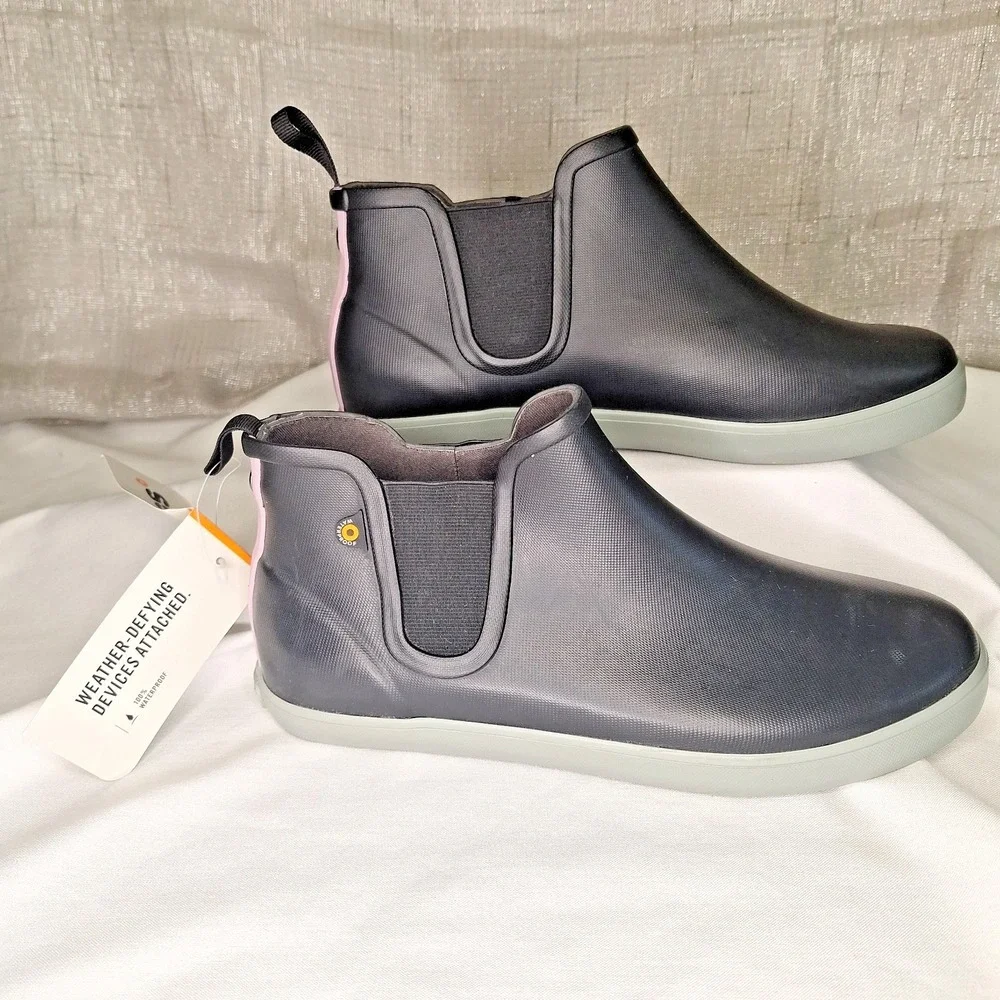 BOGS Kicker Rain Chelsea Boot Women's US 9 Black Gray Lavender Lilac Waterproof